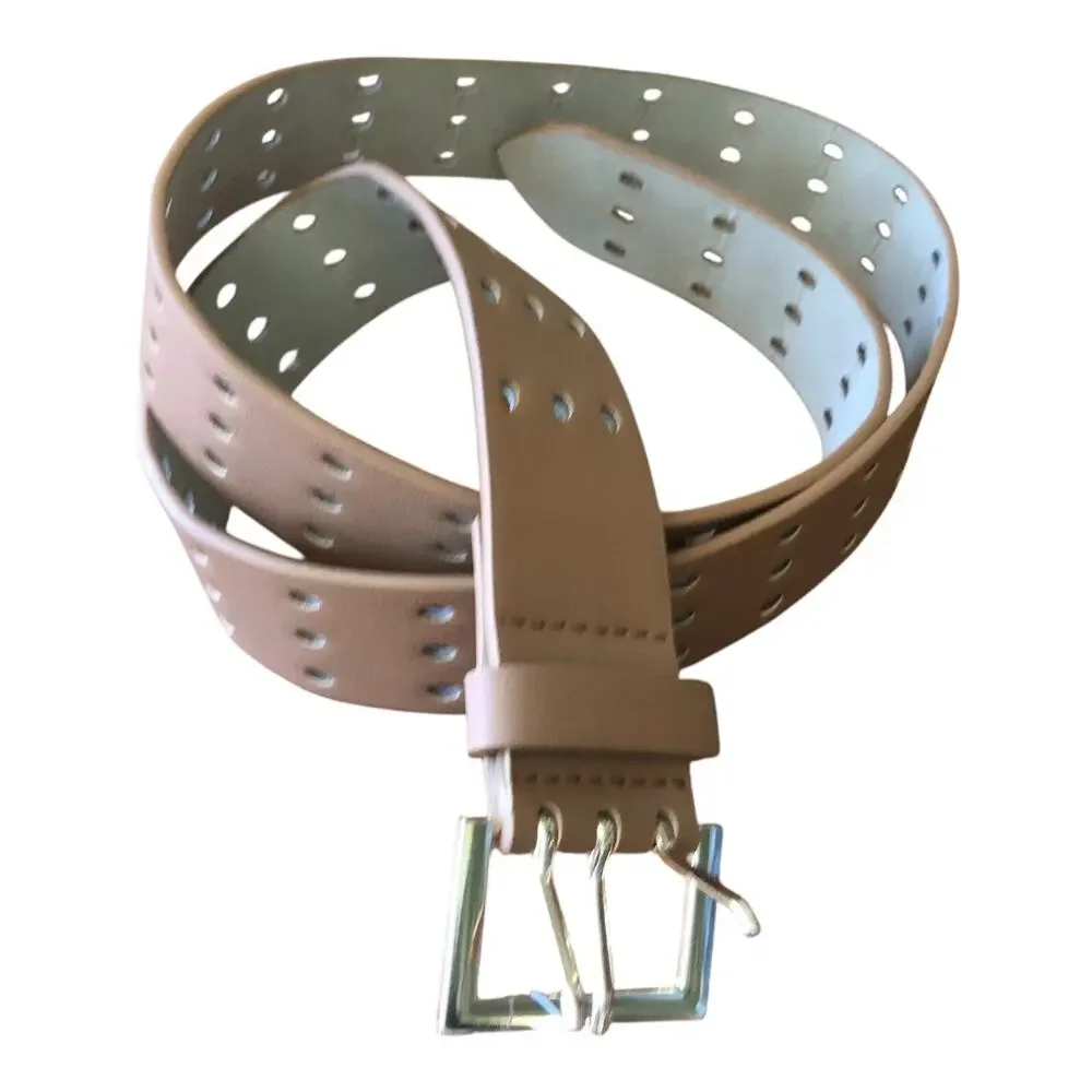 Petit Moments Tan Leather Belt Gold Buckle Perforated Women’s M L NWT Chic
